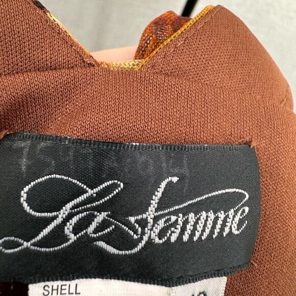 NWT La Femme Animal Print Mini Dress Brown Pleated Sheath Party Cocktail Size 10 - Picture 8 of 10